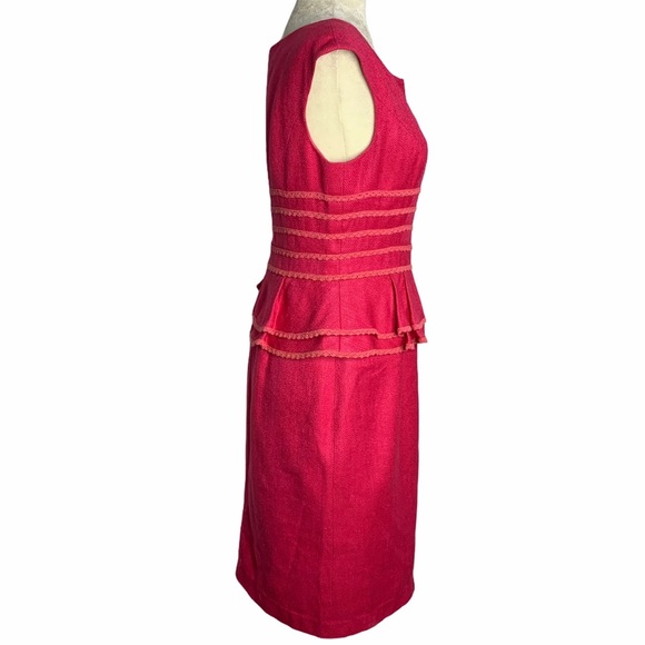 Vintage 90s Kay Unger Dress Womens 10 Pink Silk Peplum Sleeveless Pencil Split V - Picture 2 of 7